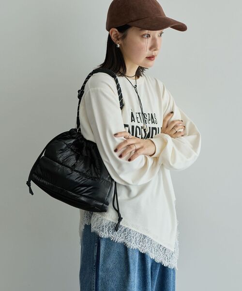 Green　Parks（グリーンパークス）の「レースドッキングロゴ裏毛プルオーバー（Tシャツ/カットソー・レディース・オフホワイト/チャコールグレー/サックスブルー・FREE）」の19枚目の写真