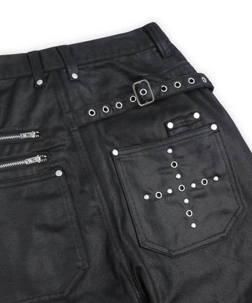 XTONZ（エクストーンズ）の「XP345 アイレットベルト付きサギングフレア コーティングチノパンツ (BLACK)（その他パンツ・レディース・その他・LARGE/MEDIUM/SMALL）」の4枚目の写真
