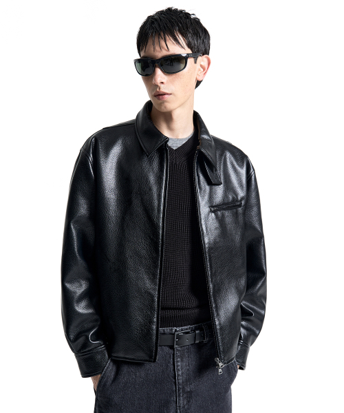 COSTUME O’CLOCK（コスチュームオクロック）の「フェイクレザー 2-WAY ドリズラージャケット COOSJK047LEBLACK（ライダースジャケット・メンズ・その他・SMALL/MEDIUM/LARGE）」の2枚目の写真