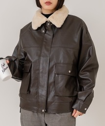 【C-FORT POINT/フォートポイント】【ティペットは取り外し可能】ティペット付き合皮ブルゾン フェイクレザー ヴィンテージライク シンプル 華やか カジュアル 着回し