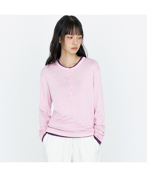 MONGDOL（モンドル）の「ウール・テンセル ヘンリーネック長袖Tシャツ MDTS112_6 Colors（Tシャツ/カットソー・レディース・ホワイト/ブラック/ライトグレー/ブラウン/ベージュ/ピンク・F）」の6枚目の写真