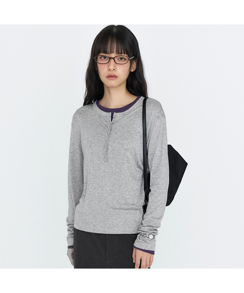 MONGDOL（モンドル）の「ウール・テンセル ヘンリーネック長袖Tシャツ MDTS112_6 Colors（Tシャツ/カットソー・レディース・ホワイト/ブラック/ライトグレー/ブラウン/ベージュ/ピンク・F）」の3枚目の写真
