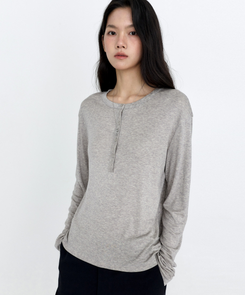 MONGDOL（モンドル）の「ウール・テンセル ヘンリーネック長袖Tシャツ MDTS112_6 Colors（Tシャツ/カットソー・レディース・ホワイト/ブラック/ライトグレー/ブラウン/ベージュ/ピンク・F）」の7枚目の写真