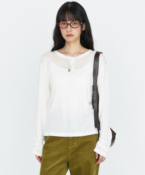 MONGDOL（モンドル）の「ウール・テンセル ヘンリーネック長袖Tシャツ MDTS112_6 Colors（Tシャツ/カットソー・レディース・ホワイト/ブラック/ライトグレー/ブラウン/ベージュ/ピンク・F）」の8枚目の写真