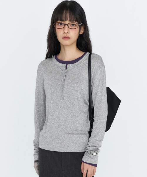 MONGDOL（モンドル）の「ウール・テンセル ヘンリーネック長袖Tシャツ MDTS112_6 Colors（Tシャツ/カットソー・レディース・ホワイト/ブラック/ライトグレー/ブラウン/ベージュ/ピンク・F）」の9枚目の写真