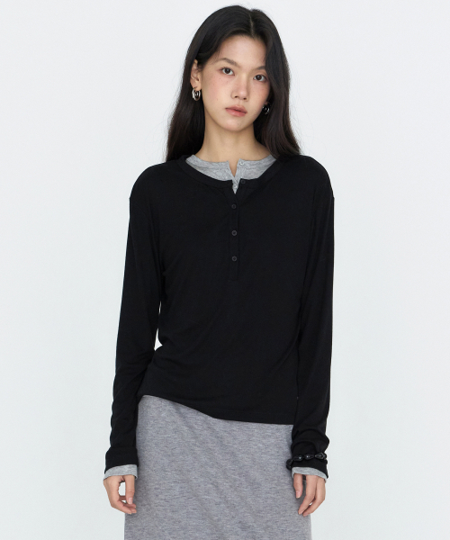 MONGDOL（モンドル）の「ウール・テンセル ヘンリーネック長袖Tシャツ MDTS112_6 Colors（Tシャツ/カットソー・レディース・ホワイト/ブラック/ライトグレー/ブラウン/ベージュ/ピンク・F）」の10枚目の写真