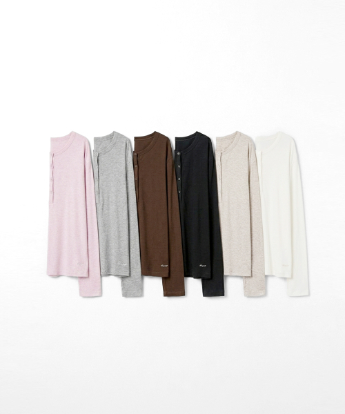 MONGDOL（モンドル）の「ウール・テンセル ヘンリーネック長袖Tシャツ MDTS112_6 Colors（Tシャツ/カットソー・レディース・ホワイト/ブラック/ライトグレー/ブラウン/ベージュ/ピンク・F）」の12枚目の写真