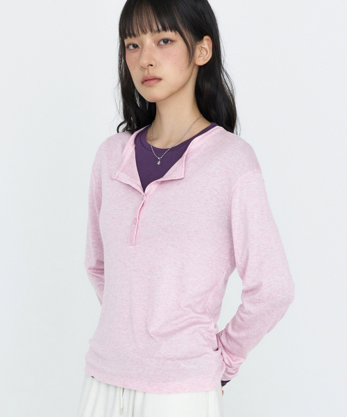 MONGDOL（モンドル）の「ウール・テンセル ヘンリーネック長袖Tシャツ MDTS112_6 Colors（Tシャツ/カットソー・レディース・ホワイト/ブラック/ライトグレー/ブラウン/ベージュ/ピンク・F）」の13枚目の写真