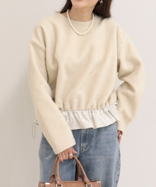 fredy emue(フレディエミュ)の「ブークレ裾ドロストプルオーバー(Tシャツ/カットソー・レディース・ネイビー/グレー/アイボリー・38)」の1枚目の写真