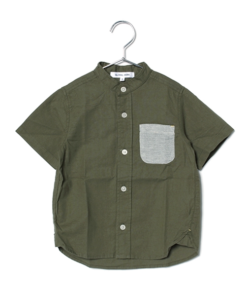 GLOBAL WORK（グローバルワーク）の「【キッズ】バンドカラーシャツ半袖/724013（シャツ/ブラウス・キッズ・カーキ/ブルー/ホワイト・X-LARGE/SMALL/LARGE/MEDIUM）」の2枚目の写真