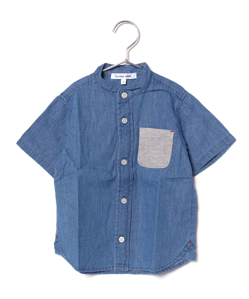 GLOBAL WORK（グローバルワーク）の「【キッズ】バンドカラーシャツ半袖/724013（シャツ/ブラウス・キッズ・カーキ/ブルー/ホワイト・X-LARGE/SMALL/LARGE/MEDIUM）」の3枚目の写真