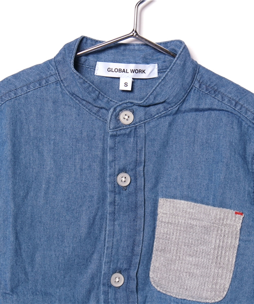 GLOBAL WORK（グローバルワーク）の「【キッズ】バンドカラーシャツ半袖/724013（シャツ/ブラウス・キッズ・カーキ/ブルー/ホワイト・X-LARGE/SMALL/LARGE/MEDIUM）」の6枚目の写真