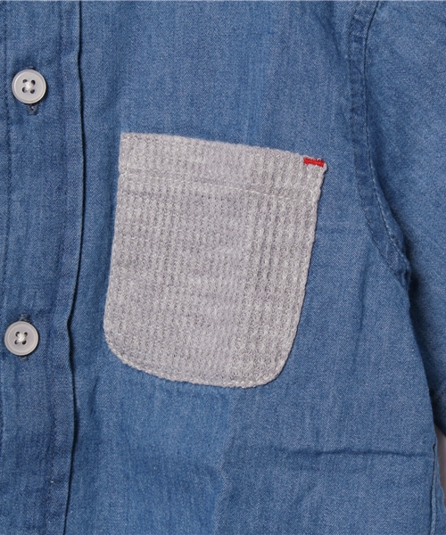 GLOBAL WORK（グローバルワーク）の「【キッズ】バンドカラーシャツ半袖/724013（シャツ/ブラウス・キッズ・カーキ/ブルー/ホワイト・X-LARGE/SMALL/LARGE/MEDIUM）」の7枚目の写真