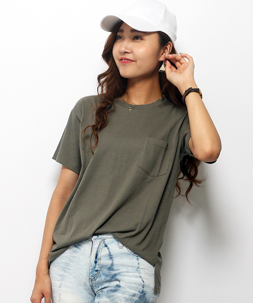 VENCEEXCHANGE（ヴァンスエクスチェンジ）の「天竺半袖クルーネックT（Tシャツ/カットソー・レディース・オフホワイト/ダークグリーン/ホワイト×ブラック・MEDIUM）」の3枚目の写真