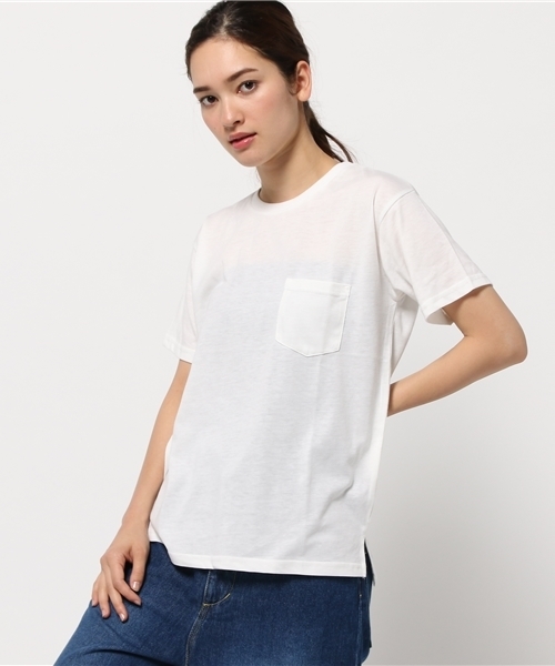 VENCEEXCHANGE（ヴァンスエクスチェンジ）の「天竺半袖クルーネックT（Tシャツ/カットソー・レディース・オフホワイト/ダークグリーン/ホワイト×ブラック・MEDIUM）」の13枚目の写真