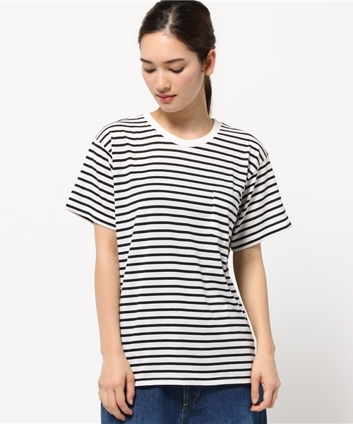 VENCEEXCHANGE（ヴァンスエクスチェンジ）の「天竺半袖クルーネックT（Tシャツ/カットソー・レディース・オフホワイト/ダークグリーン/ホワイト×ブラック・MEDIUM）」の14枚目の写真