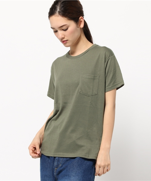 VENCEEXCHANGE（ヴァンスエクスチェンジ）の「天竺半袖クルーネックT（Tシャツ/カットソー・レディース・オフホワイト/ダークグリーン/ホワイト×ブラック・MEDIUM）」の12枚目の写真