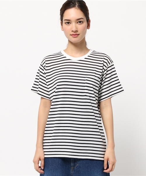 VENCEEXCHANGE（ヴァンスエクスチェンジ）の「天竺半袖クルーネックT（Tシャツ/カットソー・レディース・オフホワイト/ダークグリーン/ホワイト×ブラック・MEDIUM）」の4枚目の写真