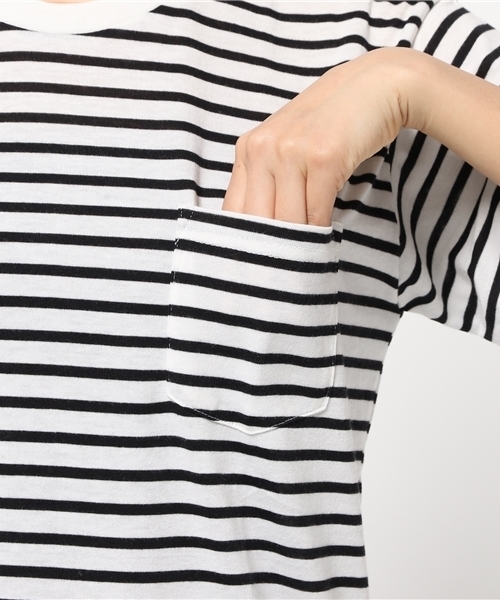 VENCEEXCHANGE（ヴァンスエクスチェンジ）の「天竺半袖クルーネックT（Tシャツ/カットソー・レディース・オフホワイト/ダークグリーン/ホワイト×ブラック・MEDIUM）」の9枚目の写真