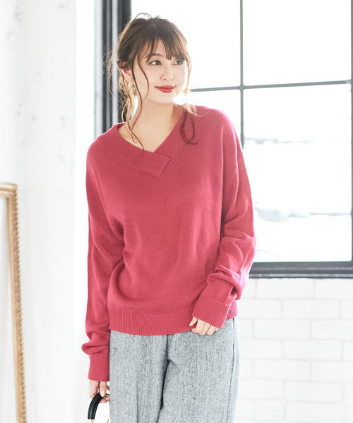 KOBE LETTUCE(コウベレタス)の「Vネックシンプルニットトップス(ニット/セーター・レディース・グレー/アイボリー/ブラック/ホワイト系その他/ブラウン/ピンク/ネイビー/ボルドー/ローズ/ブラック×ホワイト/マスタード/ラベンダー/ミント・ONE SIZE/FREE)」の13枚目の写真