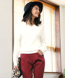 KOBE LETTUCE | 大人Ladyのリアルクローズ♪ミニマルデザイン！Vネックシンプルニットプルオーバートップス[C2234](ニット/セーター)