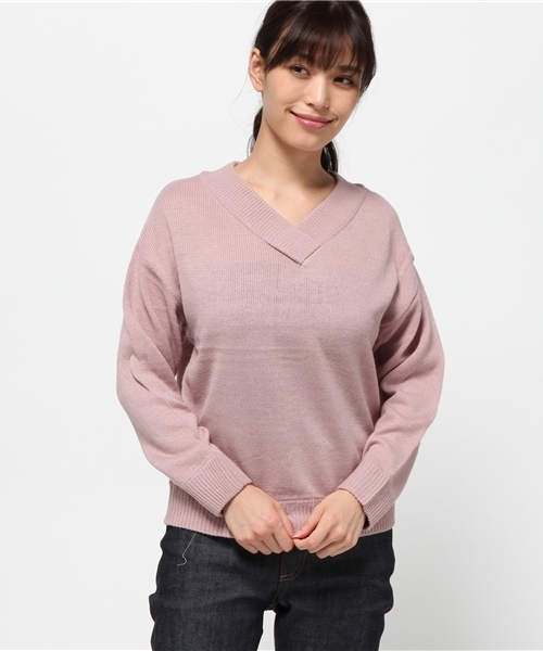 KOBE LETTUCE(コウベレタス)の「Vネックシンプルニットトップス(ニット/セーター・レディース・グレー/アイボリー/ブラック/ホワイト系その他/ブラウン/ピンク/ネイビー/ボルドー/ローズ/ブラック×ホワイト/マスタード/ラベンダー/ミント・ONE SIZE/FREE)」の22枚目の写真