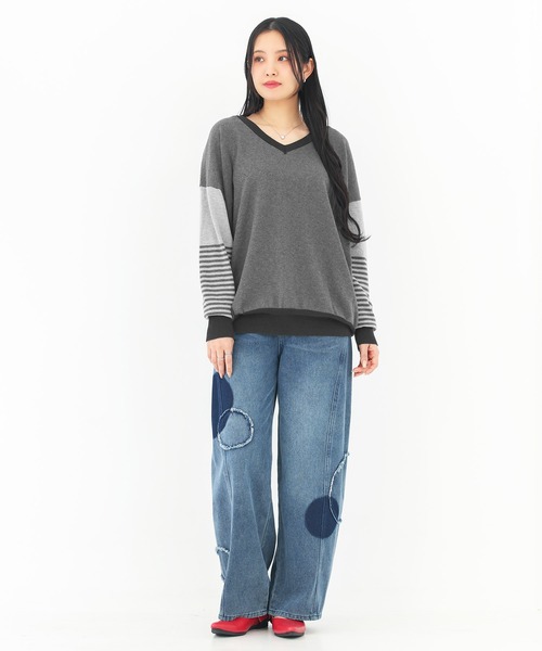 osharewalker(オシャレウォーカー)の「『配色ボーダーデザインニット』(ニット/セーター・レディース・グレー/ネイビー・2/1)」の21枚目の写真