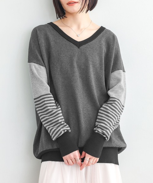 osharewalker(オシャレウォーカー)の「『配色ボーダーデザインニット』(ニット/セーター・レディース・グレー/ネイビー・2/1)」の20枚目の写真