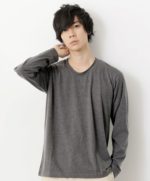 MONO-MART（モノマート）の「T/C ツインロールネック L/S カットソー(Heather mix)（Tシャツ/カットソー・メンズ・カーキ/ネイビー/ブルー系その他/ロイヤルブルー/ピンク/レッド/チャコール/オートミール/グレー/ブラウン/ブラック/ホワイト/ブルー系その他2/エメラルド/ワイン/スモークピンク・M/L）」の5枚目の写真