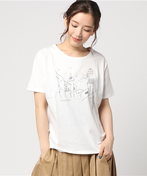 POU DOU DOU（プードゥドゥ）の「ランドスケーププリントドルマンTシャツ（Tシャツ/カットソー・レディース・ネイビー/オフホワイト/グレー・3）」の2枚目の写真