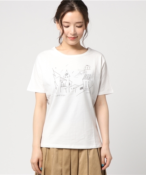 POU DOU DOU（プードゥドゥ）の「ランドスケーププリントドルマンTシャツ（Tシャツ/カットソー・レディース・ネイビー/オフホワイト/グレー・3）」の8枚目の写真