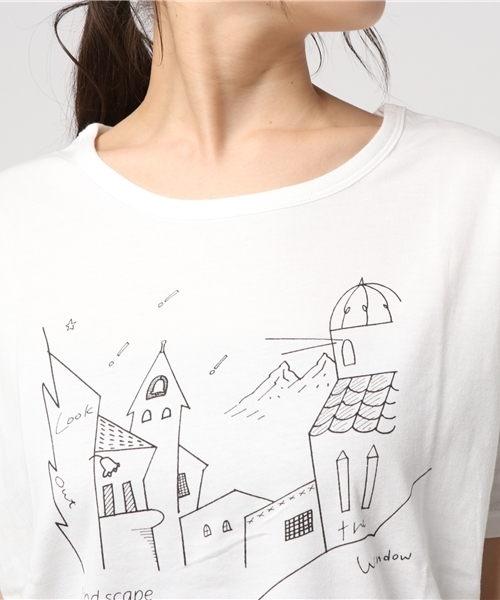 POU DOU DOU（プードゥドゥ）の「ランドスケーププリントドルマンTシャツ（Tシャツ/カットソー・レディース・ネイビー/オフホワイト/グレー・3）」の4枚目の写真