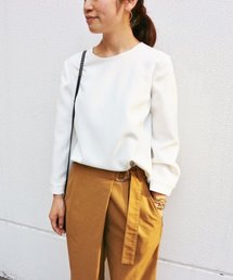 クレープノーカラーロングスリーブ ブラウス◆