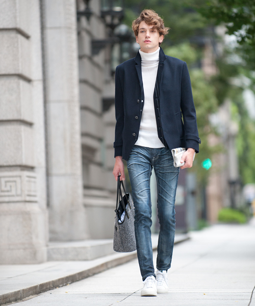 Buffalo Bobs（バッファローボブズ）の「HOUSTON-KARAKORUM(ヒューストン カラコルム）タイト ストレッチ デニムパンツ（デニムパンツ・メンズ・ネイビー/オフホワイト/サックスブルー・1/S/2/M/3/L）」の4枚目の写真