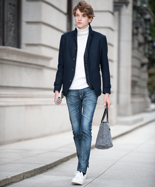 Buffalo Bobs（バッファローボブズ）の「HOUSTON-KARAKORUM(ヒューストン カラコルム）タイト ストレッチ デニムパンツ（デニムパンツ・メンズ・ネイビー/オフホワイト/サックスブルー・1/S/2/M/3/L）」の5枚目の写真