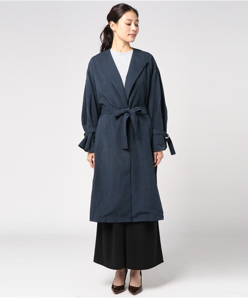 earth music&ecology（アースミュージックアンドエコロジー）の「ドロップショルダーノーカラーコート（ノーカラージャケット・レディース・ベージュ/ネイビー/カーキ・FREE）」の7枚目の写真