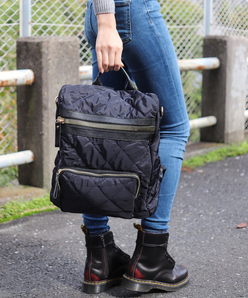 florist（フローリスト）の「【2way】レザー×キルティングナイロンリュック/ショルダーバッグ（バックパック/リュック・レディース・ブラック/レッド/ブルー/グリーン・FREE）」の11枚目の写真