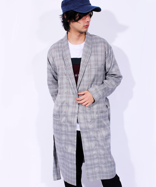 ８(eight)（エイト）の「グレンチェック ガウン コーディガン（チェスターコート・メンズ・チェック/ストライプ・LARGE/MEDIUM）」の2枚目の写真