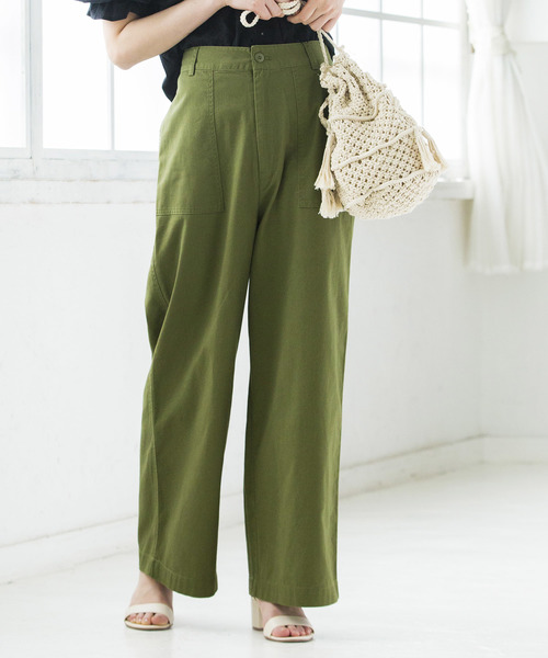 WEGO（ウィゴー）の「WEGO/チノベイカーワイドパンツ（チノパンツ・レディース・カーキ/ホワイト/ベージュ・MEDIUM/SMALL/LARGE）」の3枚目の写真