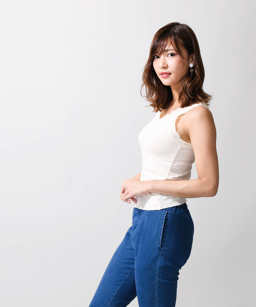 WEGO（ウィゴー）の「WEGO/レース付き2WAYリブタンクトップ（タンクトップ・レディース・オフホワイト/ブラック/ブラウン/ライトピンク/ベージュ・FREE）」の7枚目の写真