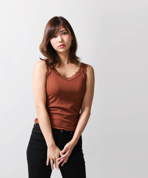 WEGO（ウィゴー）の「WEGO/レース付き2WAYリブタンクトップ（タンクトップ・レディース・オフホワイト/ブラック/ブラウン/ライトピンク/ベージュ・FREE）」の11枚目の写真