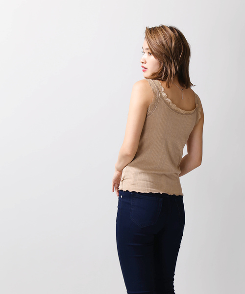 WEGO（ウィゴー）の「WEGO/レース付き2WAYリブタンクトップ（タンクトップ・レディース・オフホワイト/ブラック/ブラウン/ライトピンク/ベージュ・FREE）」の18枚目の写真