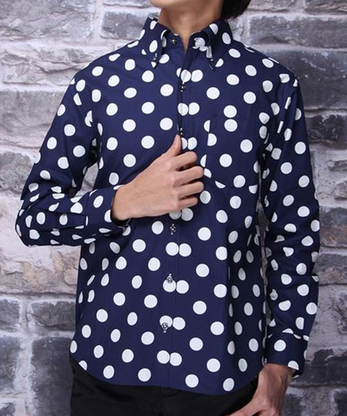 Burner（バーナー）の「【garsonwave】日本製ドットプリントボタンダウン長袖シャツ（シャツ/ブラウス・メンズ・ホワイト系その他/ブルー系その他/ホワイト系その他2/ブルー系その他2/ブラック系その他/ブラック系その他2・LL/L/M）」の6枚目の写真