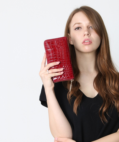 クロコダイルレザーゴールドラウンドジップ長財布（財布）｜mieno（ミエノ）