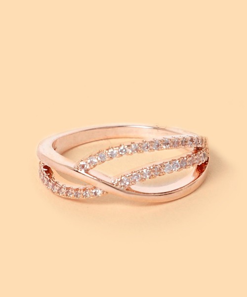 florist（フローリスト）の「アシンメトリークロスラインハーフエタニティーリング（リング・レディース・ゴールド/シルバー/ピンクゴールド・7号/10号/13号/16号）」の3枚目の写真