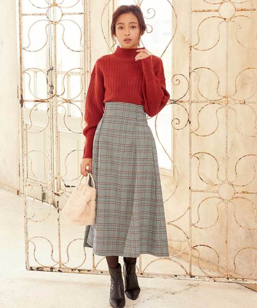 KOBE LETTUCE（コウベレタス）の「チェック柄or無地タック入りデザインハイウエストフレアスカート＊レディース/ボトムス/膝丈[M2350]神戸レタス（スカート・レディース・ベージュ/グレー系その他/ブラウン系その他・FREE）」の9枚目の写真