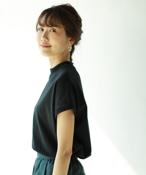 coen(コーエン)の「【WEB限定カラーに新色ブラウン登場】USAコットンハイネックTシャツ(Tシャツ/カットソー)」|ブラック