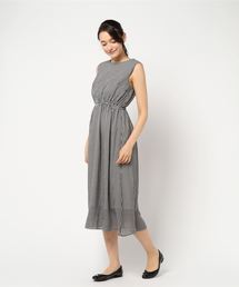 ノースリーブシフォンマキシ丈ワンピース