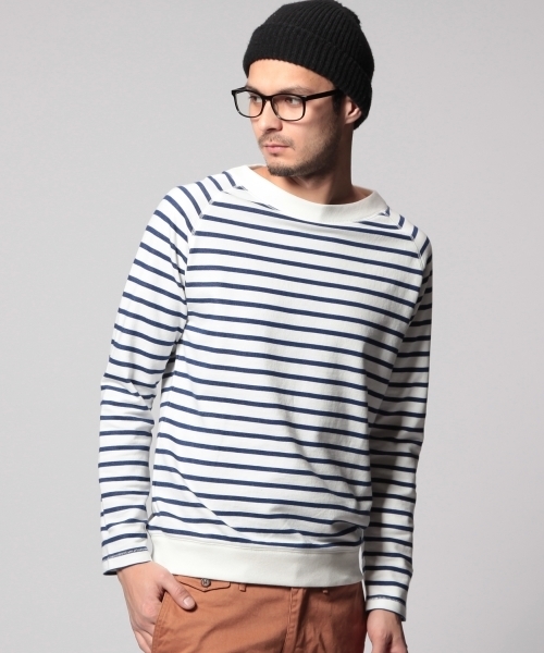 UNITED ARROWS（ユナイテッドアローズ）の「UAS ガーゼ　ボーダーボートネック ◆（Tシャツ/カットソー・メンズ・ネイビー/オレンジ・X-LARGE/LARGE/SMALL/MEDIUM/X-SMALL）」の2枚目の写真