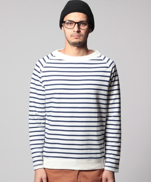 UNITED ARROWS（ユナイテッドアローズ）の「UAS ガーゼ　ボーダーボートネック ◆（Tシャツ/カットソー・メンズ・ネイビー/オレンジ・X-LARGE/LARGE/SMALL/MEDIUM/X-SMALL）」の3枚目の写真